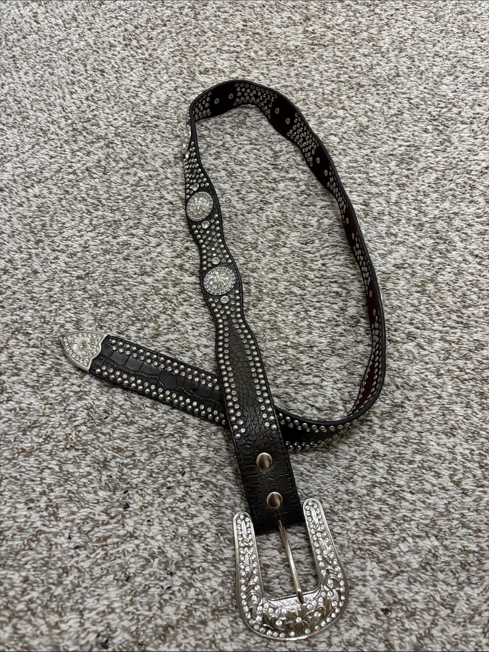 Nocona Embellished Black Croc Print Leather rhinestone Belt XL